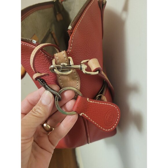 Dooney & Bourke Red Leather Satchel Handbag Tan Trim 2 handle & Shoulder Strap - Picture 8 of 10
